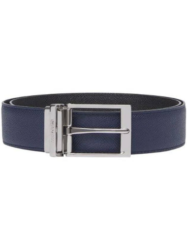 Reversible Grainy Leather Belt Navy Black - BURBERRY - BALAAN 1