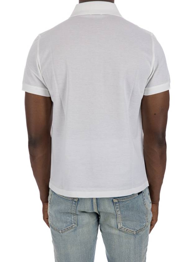 Men's Monogram Cotton Short Sleeve Polo Shirt White - SAINT LAURENT - BALAAN 4