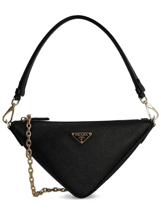 Triangle Saffiano Leather Shoulder Bag Black - PRADA - BALAAN 2