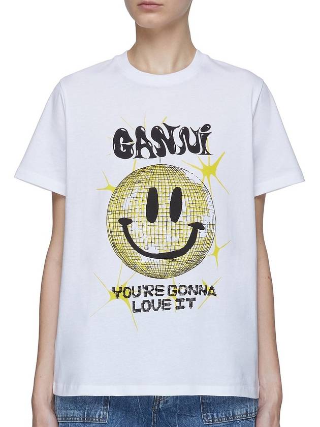 Yellow Smile Relax Print Short Sleeve T-Shirt White - GANNI - BALAAN 2