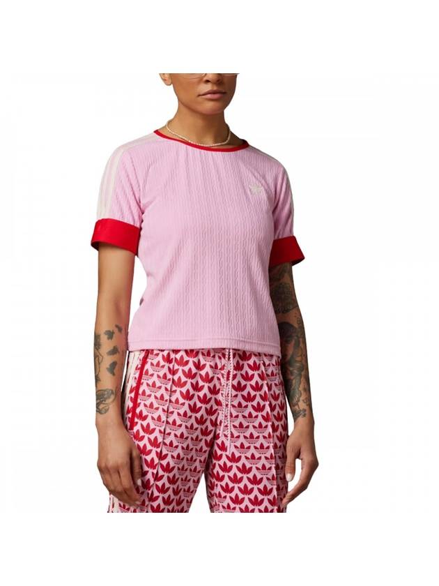 Adicolor 70s Knit Short Sleeve T Shirt Pink - ADIDAS - BALAAN 1