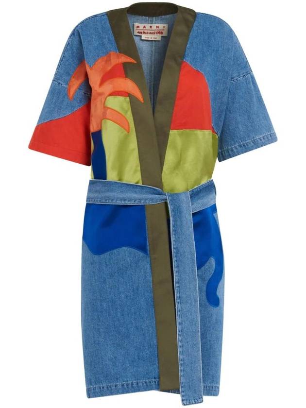 Color Block Dusty Denim Cotton Bathrobe Blue - MARNI - BALAAN 1