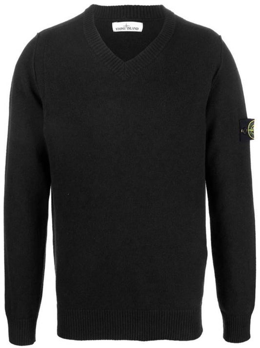 Jersey Lana Logo Patch Knit Top Black - STONE ISLAND - BALAAN.