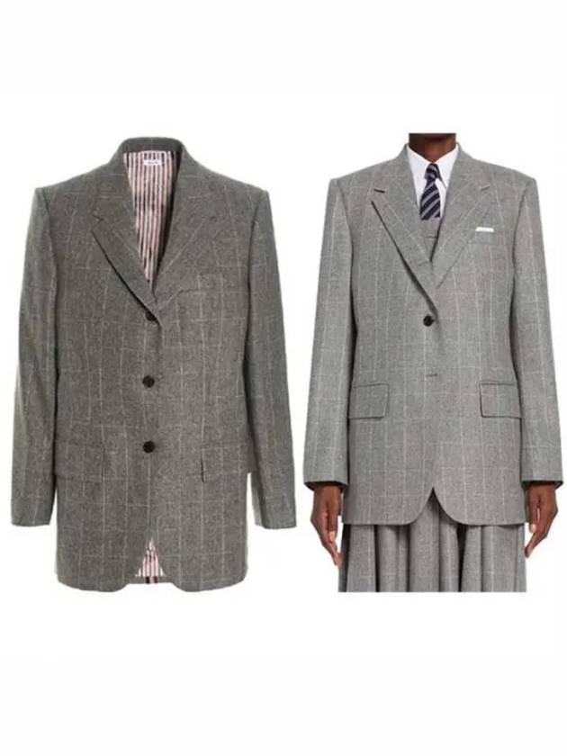 Women's Windowpane Flannel Side Split Sport Single Jacket Medium Grey - THOM BROWNE - BALAAN 2