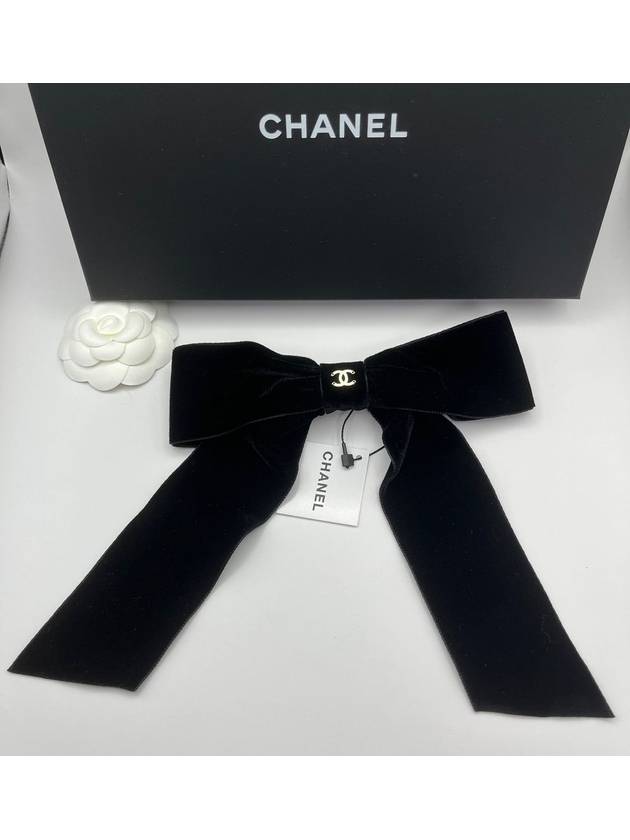 CC Logo Ribbon Bow Velvet Hairpin Black - CHANEL - BALAAN 3