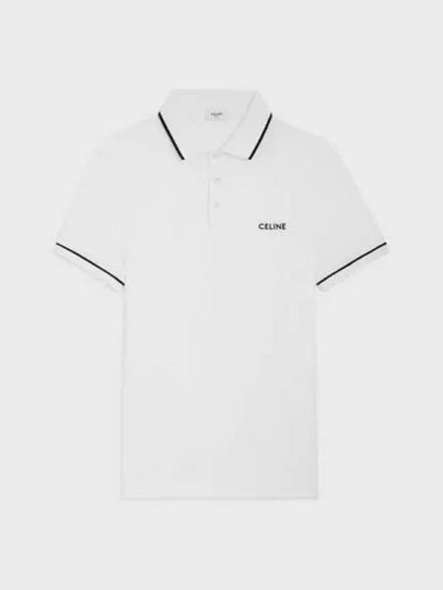 Classic Embroidered Logo Cotton Polo Shirt White - CELINE - BALAAN 2