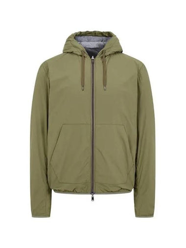 Men s Reversible Nylon Zip up Hooded Jacket Olive 271203 - HERNO - BALAAN 1