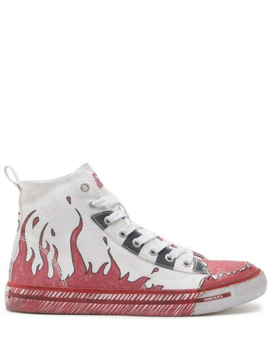 Graphic Print Lace-Up High-Top Sneakers Red - DIESEL - BALAAN 1