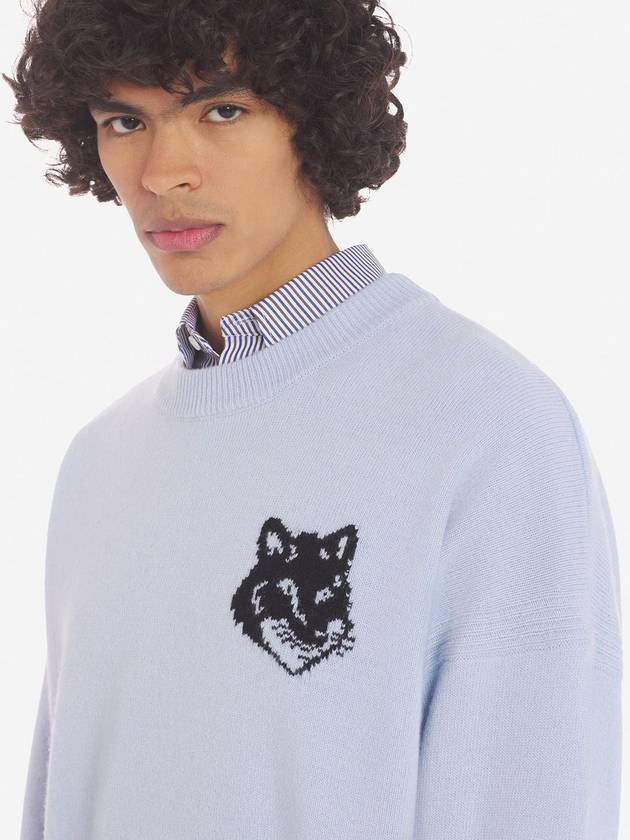 Intarsia Fox Head Comfort Knit Top Sky Blue - MAISON KITSUNE - BALAAN 5