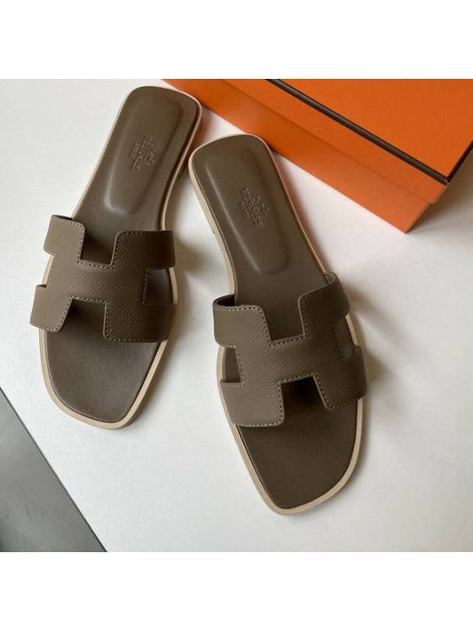 Oran Sandals Gold Khaki Etope Slippers - HERMES - BALAAN 2