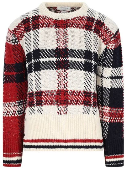 Tartan Check Jacquard Wool Mohair Knit Top Red Beige - THOM BROWNE - BALAAN 2