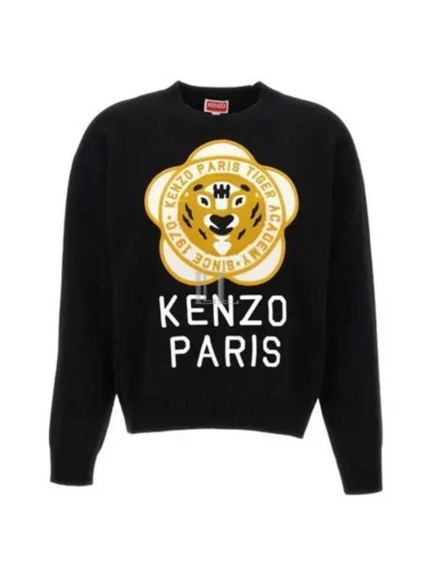 Women's Tiger Academy Wool Knit Top Black - KENZO - BALAAN 2