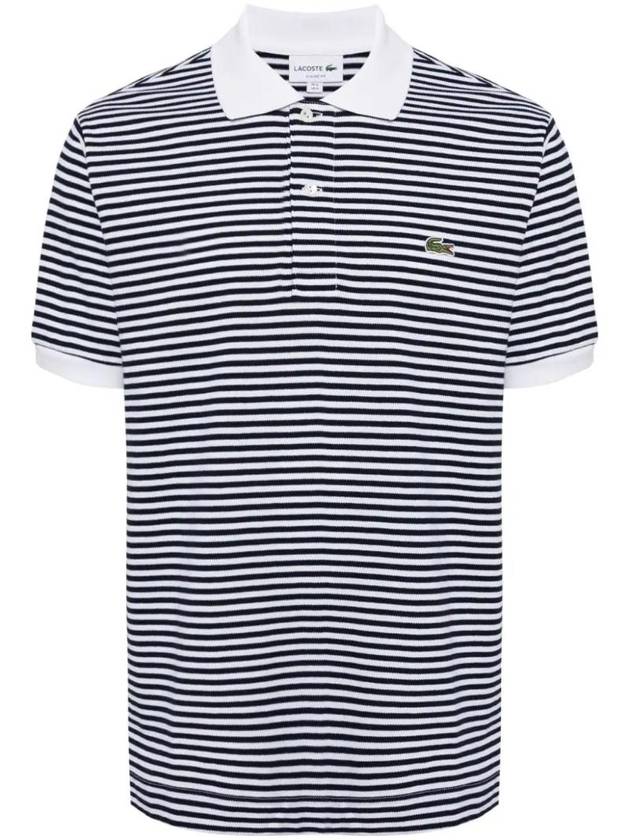 Logo Stripe Cotton Polo Shirt Navy - LACOSTE - BALAAN 1