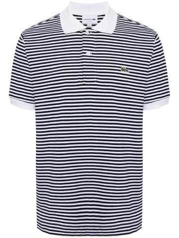 Logo Stripe Cotton Polo Shirt Navy - LACOSTE - BALAAN 1