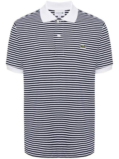 Logo Stripe Cotton Polo Shirt Navy - LACOSTE - BALAAN 1