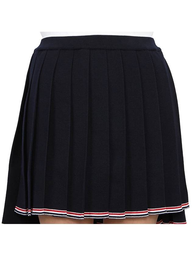 Full Needle Stitch Merino Wool Tipping Pleated Skirt Navy - THOM BROWNE - BALAAN 7