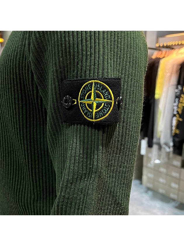 Wappen Patch Crew Neck Ribbed Wool Knit Top Green - STONE ISLAND - BALAAN 7