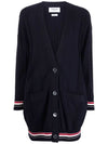 High Twist Cotton Oversized Long Cardigan Navy - THOM BROWNE - BALAAN 1