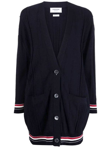 High Twist Cotton Oversized Long Cardigan Navy - THOM BROWNE - BALAAN 1