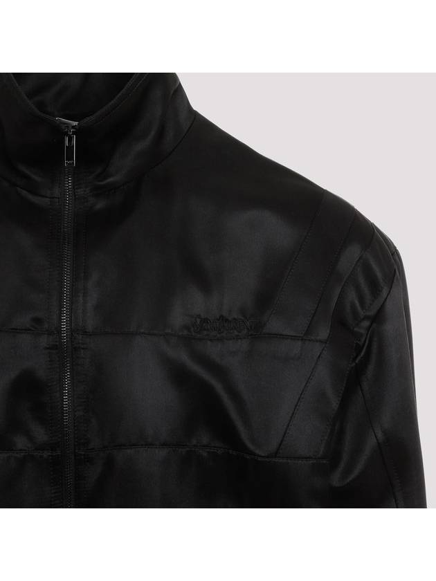 Satin Teddy Zip-Up Jacket Black - SAINT LAURENT - BALAAN 5