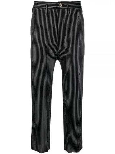 Striped Cropped Virgin Wool Straight Pants Black - VIVIENNE WESTWOOD - BALAAN 2