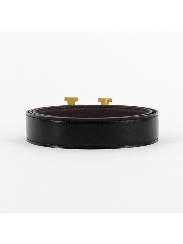 H Buckle 32MM Reversible Leather Belt Chocolate Black - HERMES - BALAAN 5