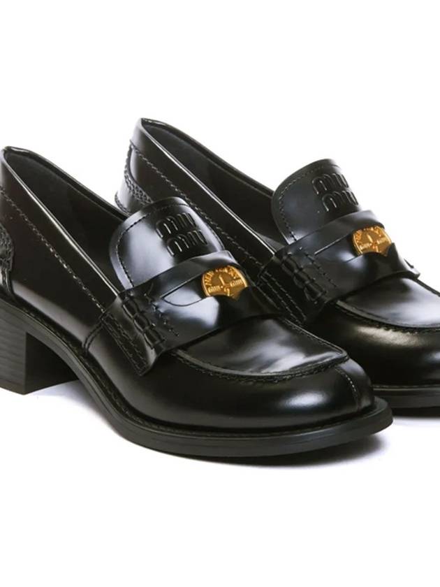 Penny Brushed Heel Leather Loafer Black - MIU MIU - BALAAN 7