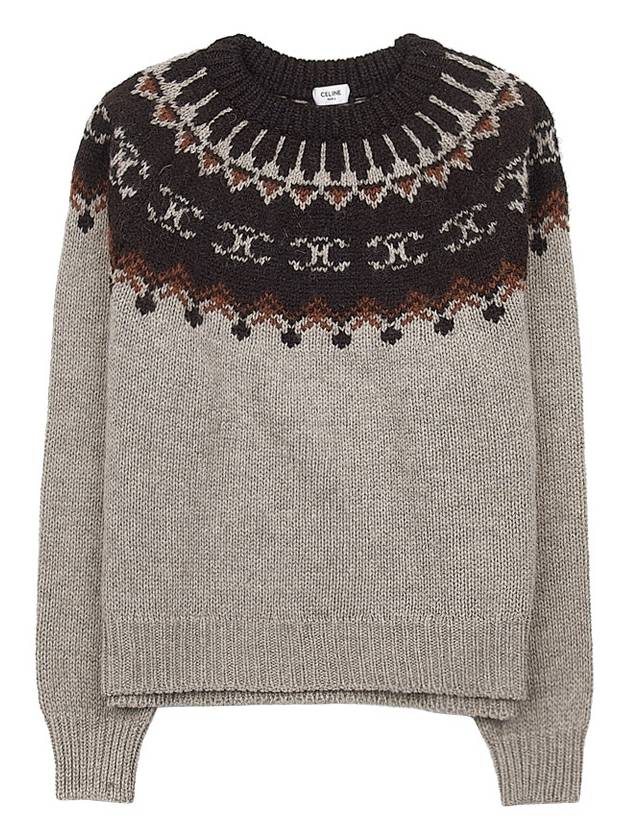 Triomphe Fair Isle Crew Neck Knit Top Grey Brown - CELINE - BALAAN 11