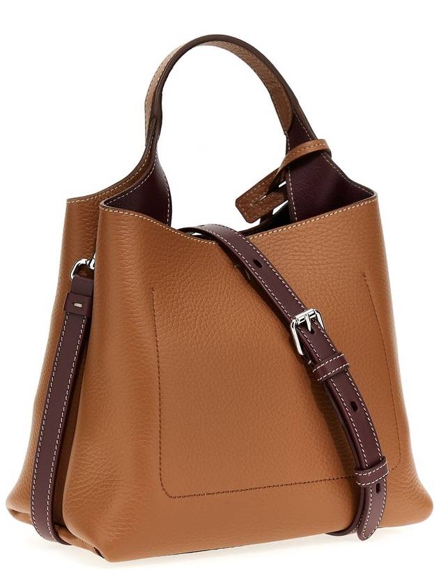 Logo Mini Leather Tote Bag Brown - TOD'S - BALAAN 3