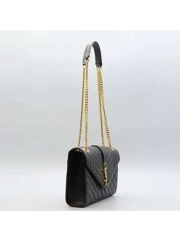 600185 Black Caviar Skin Quilted Gold Logo Envelope Medium Chain Shoulder Bag - SAINT LAURENT - BALAAN 3