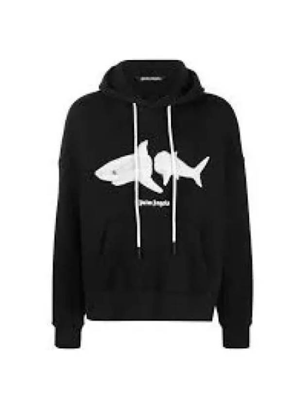 Men's Shark Print Cotton Hoodie Black - PALM ANGELS - BALAAN 2