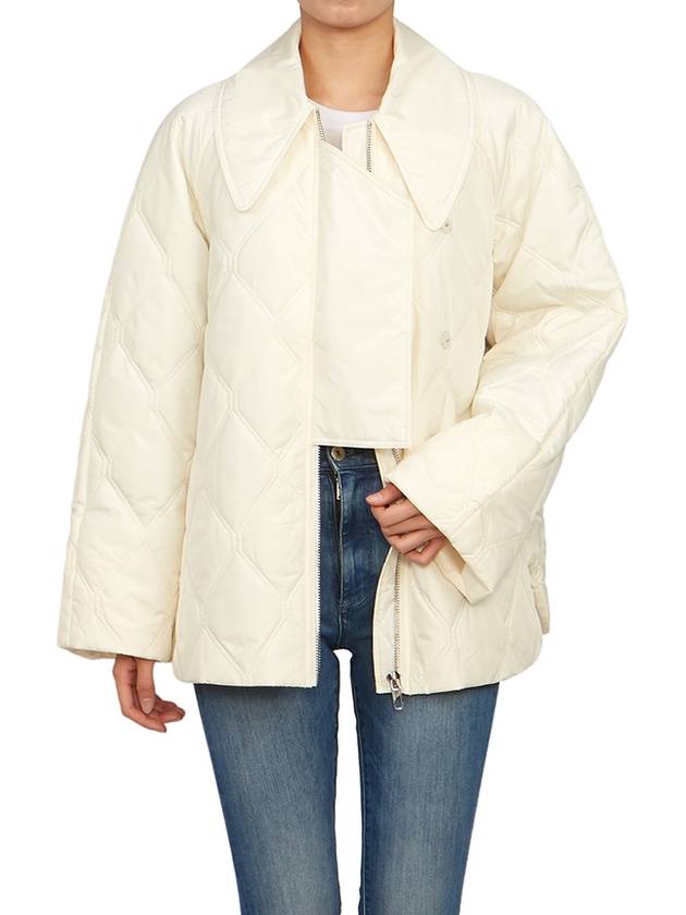 Pointed Collar Diamond Quilted Zip-Up Jacket White - GANNI - BALAAN 9