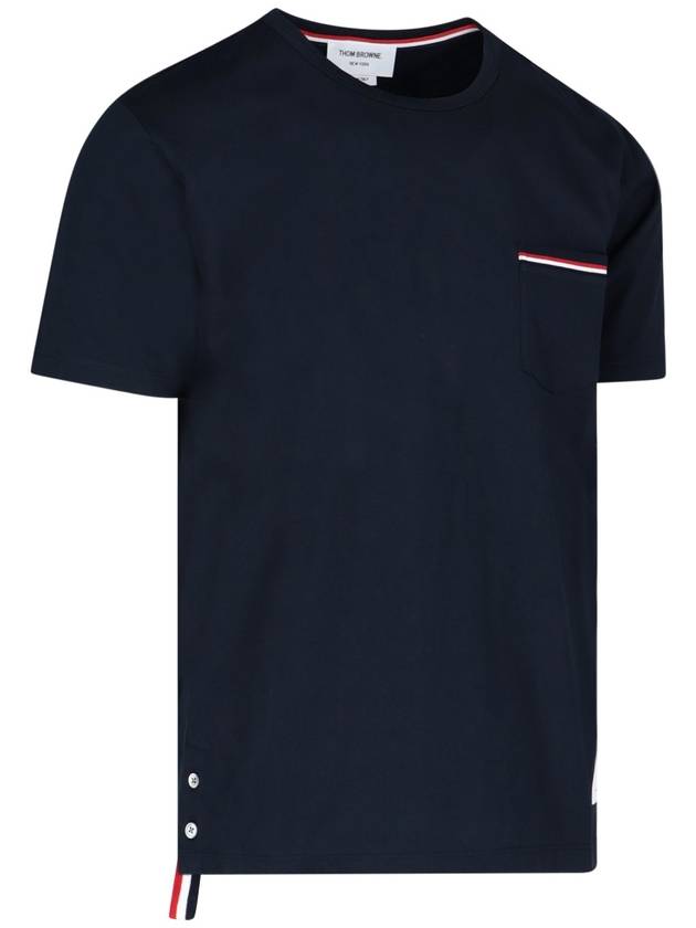 Men's Medium Weight Jersey Tipped Pocket Crewneck Short Short Sleeve T-Shirt Navy - THOM BROWNE - BALAAN 7