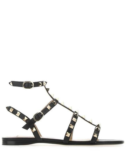 Rockstud Strap Flat Sandals Black - VALENTINO - BALAAN 2