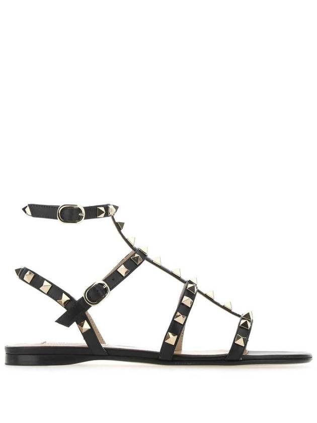 Women's Rockstud Strap Flat Sandals Black - VALENTINO - BALAAN 2