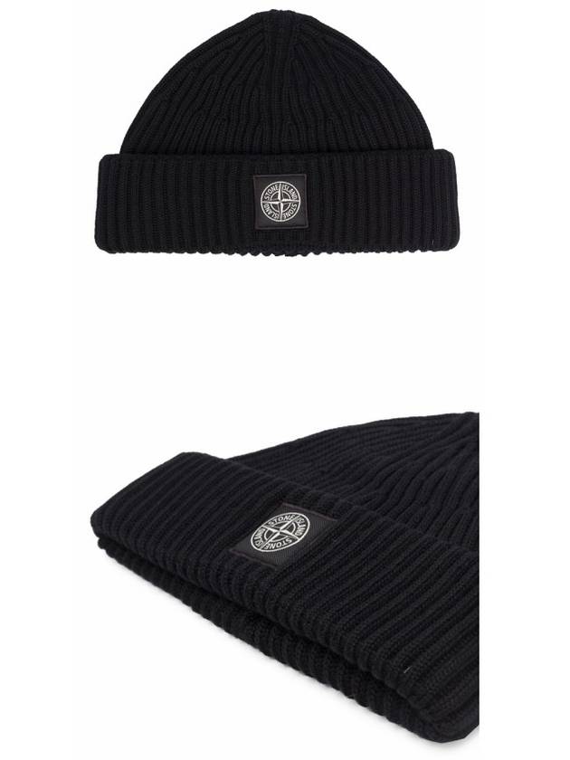 Logo Patch Rib Wool Beanie Black - STONE ISLAND - BALAAN 6