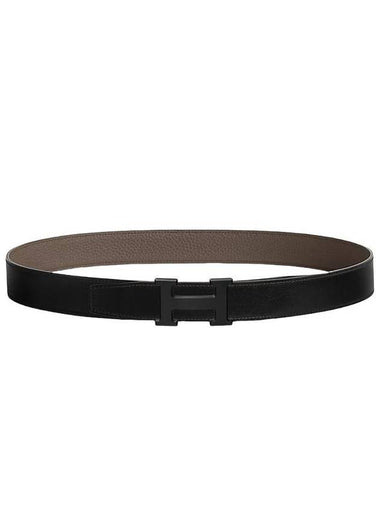 H Buckle Reversible Leather Belt Noir Gris - HERMES - BALAAN 1