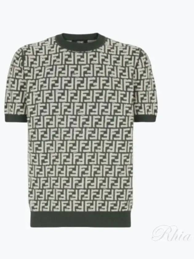 FF Motif Knitted Wool Short Sleeve T-shirt Green White - FENDI - BALAAN 2