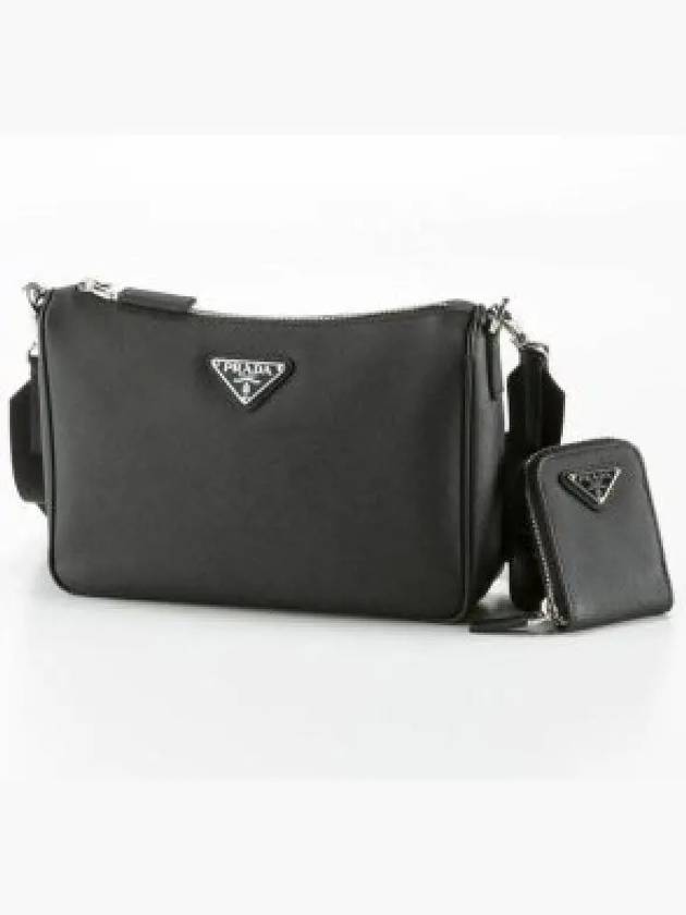 triangle logo leather shoulder bag black - PRADA - BALAAN 2