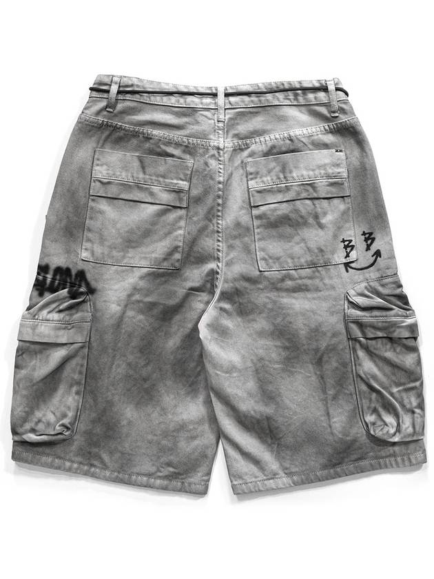 Graffiti Logo Dirty Washing Cargo Shorts Shorts Vintage Grey - BLACKBLOND - BALAAN 3