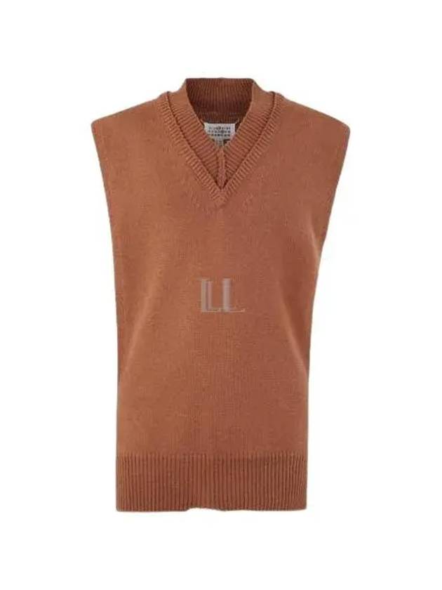 Layered Detail V-Neck Knit Vest Camel - MAISON MARGIELA - BALAAN 2