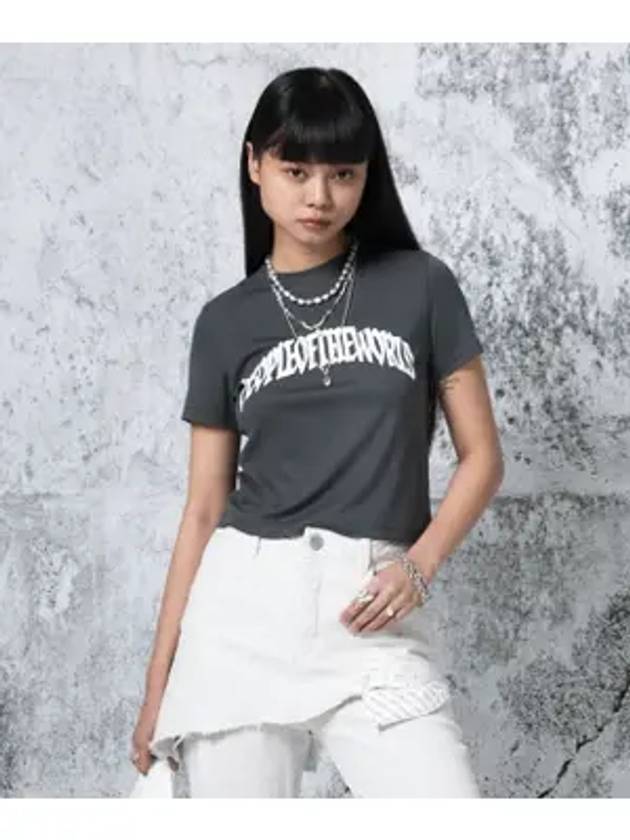 Cropped Arch Logo Short Sleeve T Shirt Gray - PEOPLE OF THE WORLD - BALAAN 1