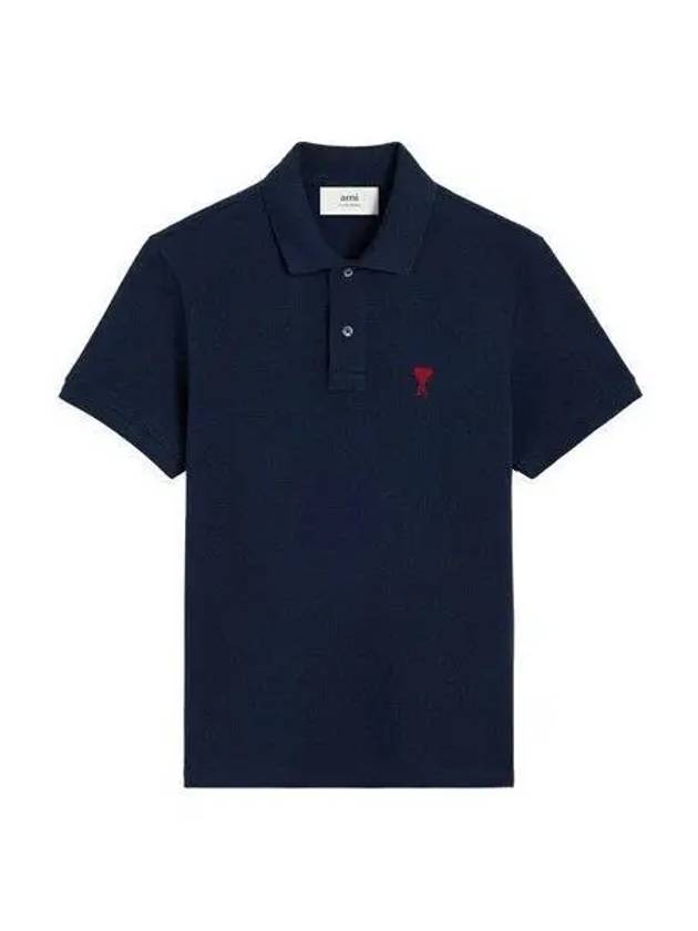 Heart Logo Polo Shirt Navy - AMI - BALAAN 2