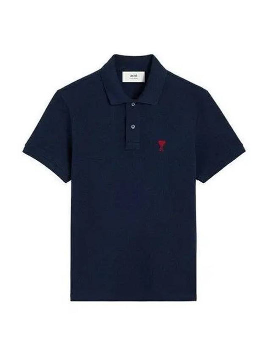 Heart Logo Polo Shirt Navy - AMI - BALAAN 2