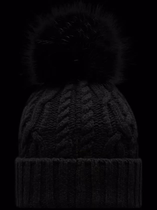 Logo Patch Pom Pom Cashmere Blend Beanie Black - MONCLER - BALAAN 5