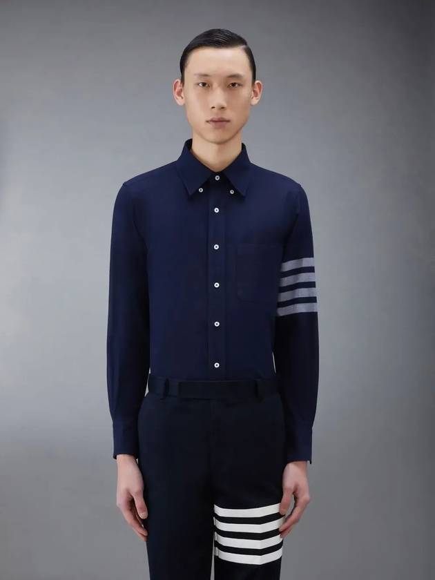 Men's Diagonal Solid Flannel Long Sleeve Shirt Navy - THOM BROWNE - BALAAN 2