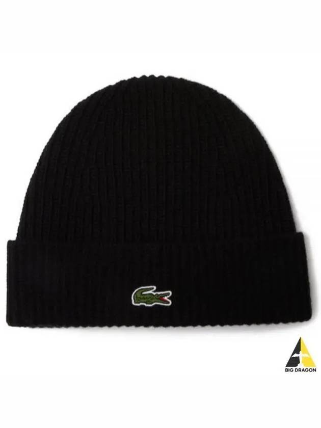 Logo Patch Wool Beanie Black - LACOSTE - BALAAN 2