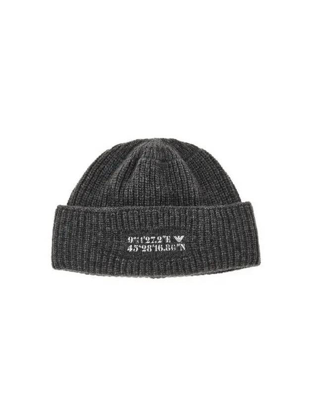 Men s Front Logo Wool Knit Beanie Charcoal Gray 270276 - EMPORIO ARMANI - BALAAN 1