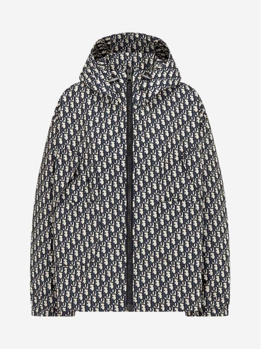 Waterproof hooded jacket blue technical taffeta jacquard oblique motif - DIOR - BALAAN 1