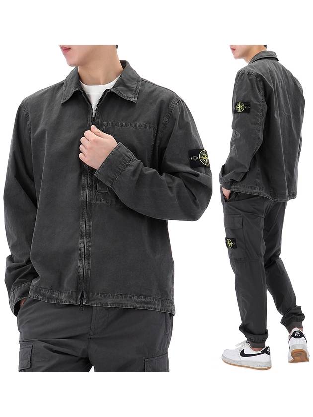 Brushed Canvas Old Effect Zip-Up Jacket Charcoal Grey - STONE ISLAND - BALAAN 2